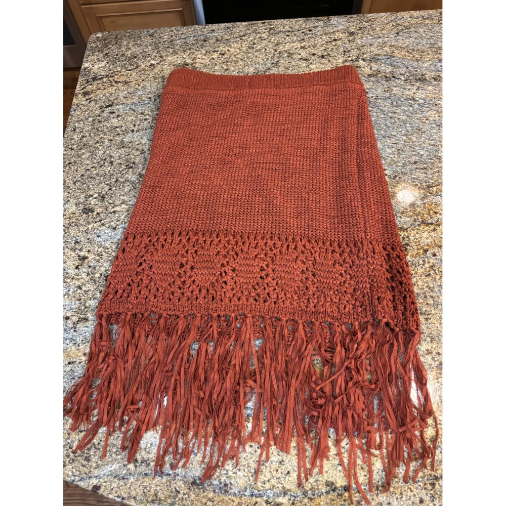 NWT Moon River Rust Knit Crochet Fringe Skirt L Boho Festival - Picture 9 of 9